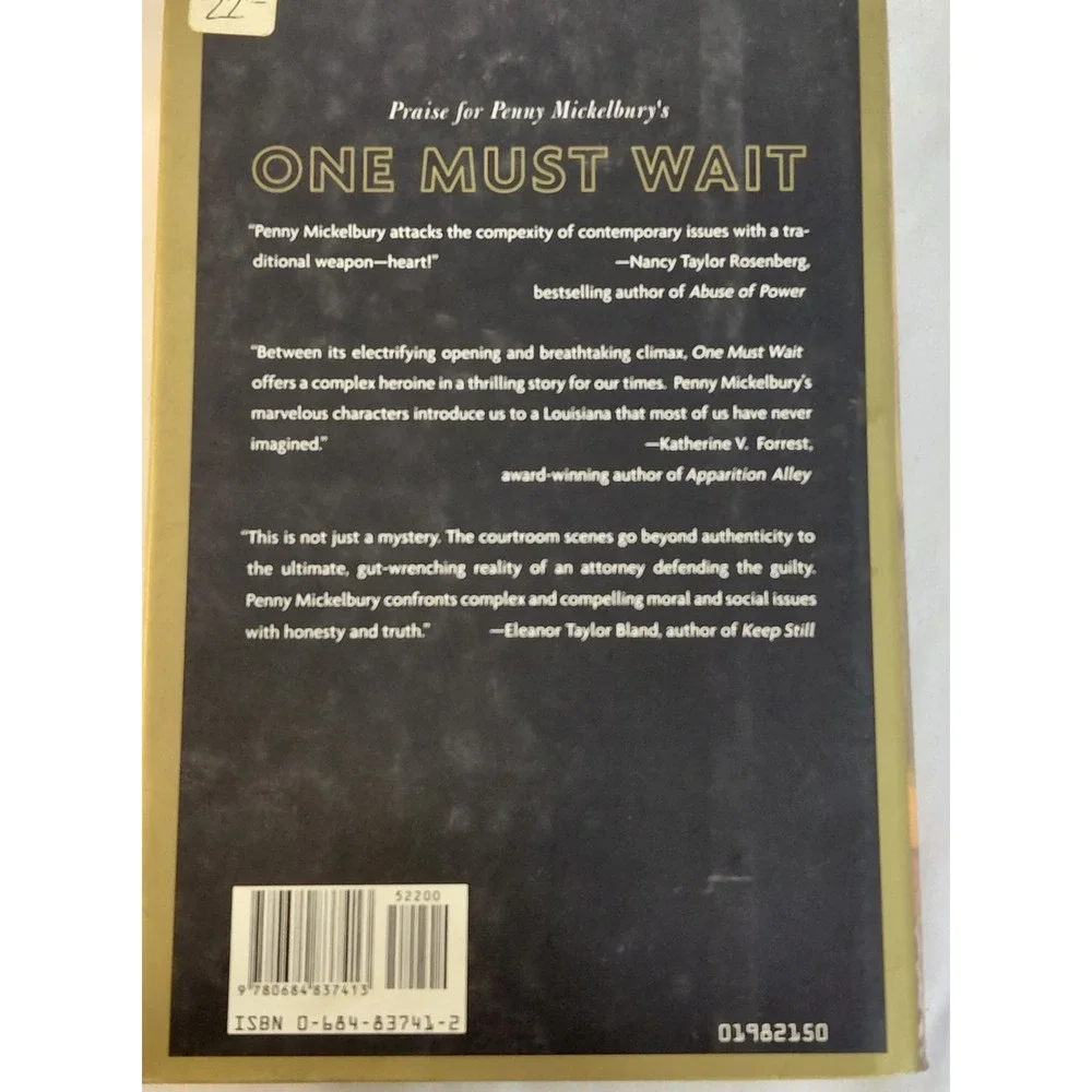 One Must Wait Penny Mickelbury 1998 First Edition Hardcover Mystery Novel